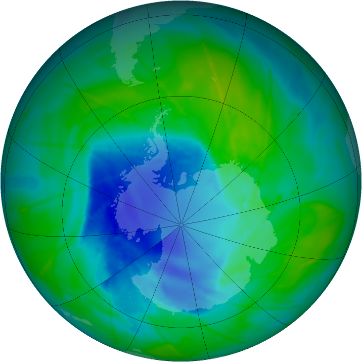Antarctic ozone map for 15 December 2010